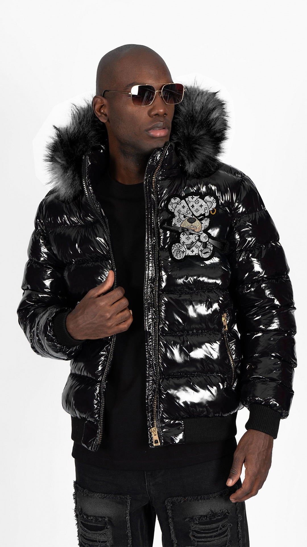 Chaqueta Pirate Gang París Negra Pedrería Brillante Oso Blanco Rey De La Calle