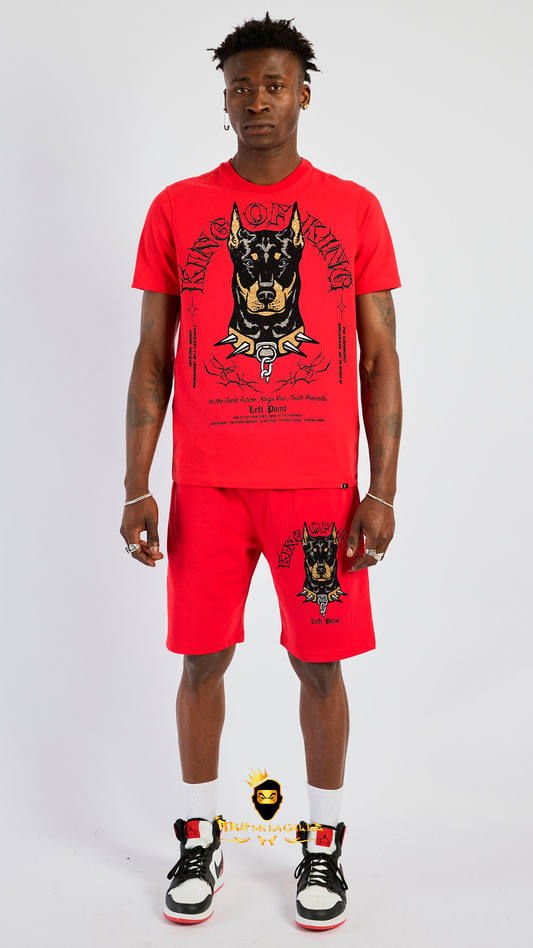 Conjunto Left Point Rojo Pedrería Brillante Dobermann - Rey De La Calle