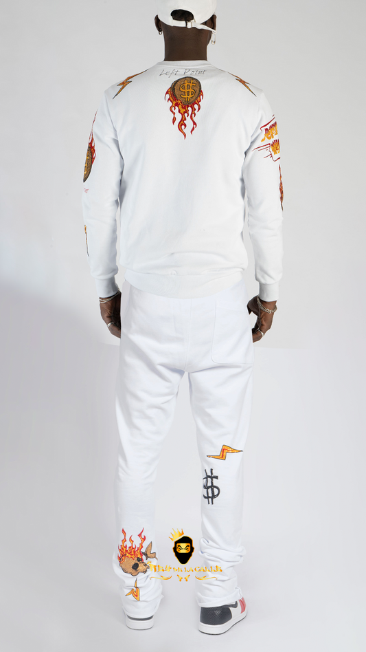 CONJUNTO LEFT POINT BLANCO, OSITO CON BOLSA DE DINERO Y RAYOS Rey De La Calle