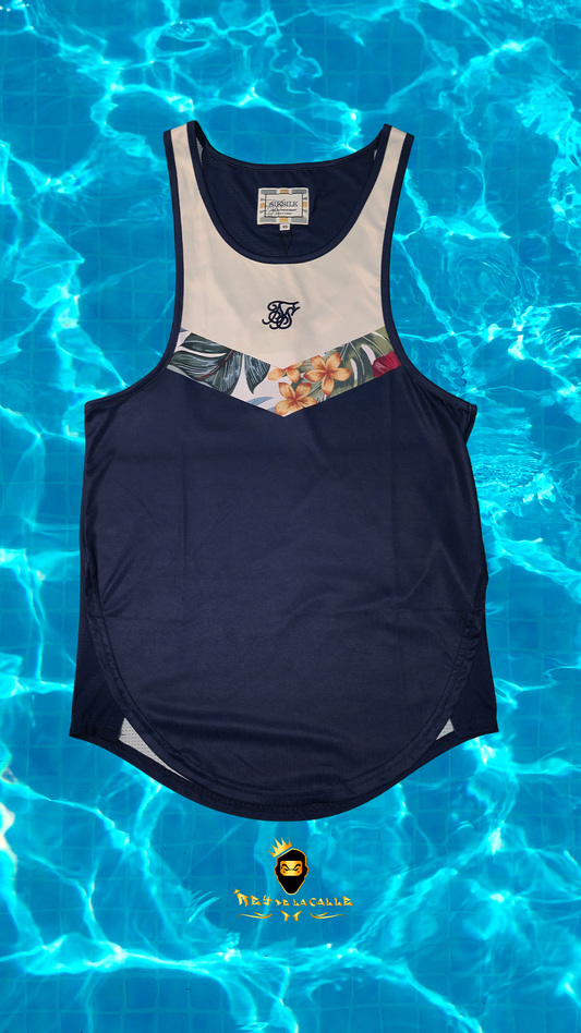 Camiseta Azul Tirantes sin Manga Siksilk Flores Rey De La Calle