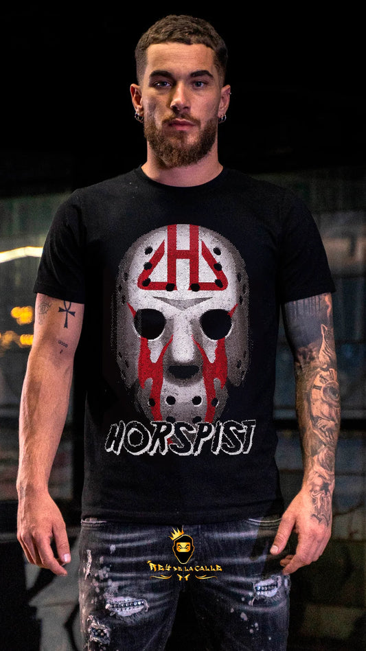 Camiseta Horspist París Negra Pedrería Brillante Jason's Mask - Rey De La Calle