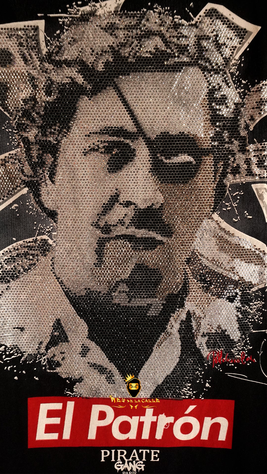 Camiseta Slim Fit Pirate Gang París Negra Pedrería Brillante El Patrón - Rey De La Calle