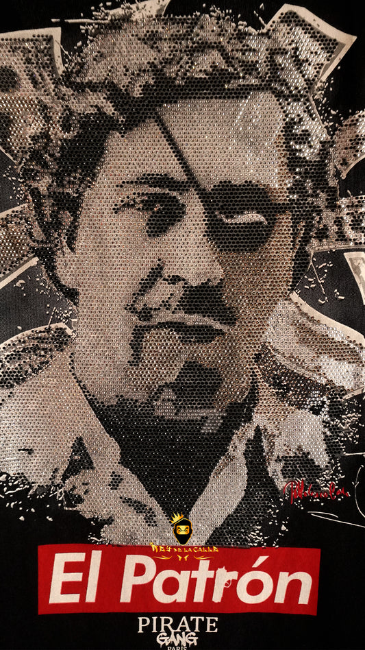 Camiseta Slim Fit Pirate Gang París Negra Pedrería Brillante El Patrón - Rey De La Calle