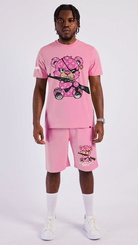 Conjunto Pirate Gang París Rosa Pedrería Brillante Oso Rosa Ak47 - Rey De La Calle