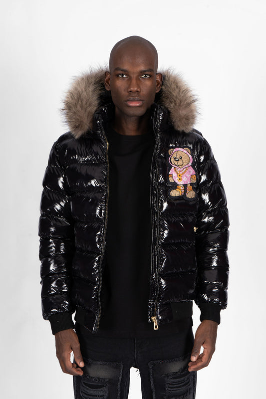 Chaqueta Left Point Negra Pedreria Brillante Oso Sueter Rosa