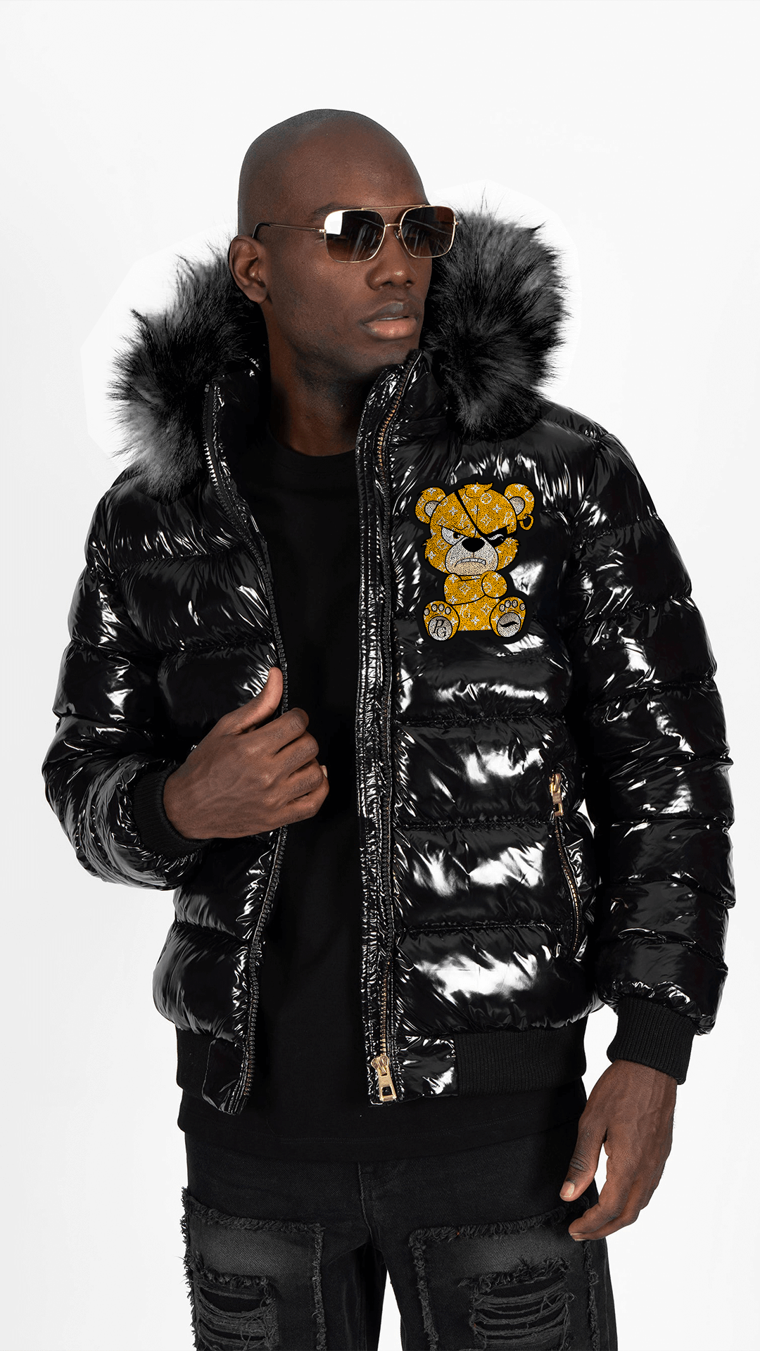 Chaqueta Pirate Gang París Negra Pedrería Brillante Oso Dorado Mi tienda