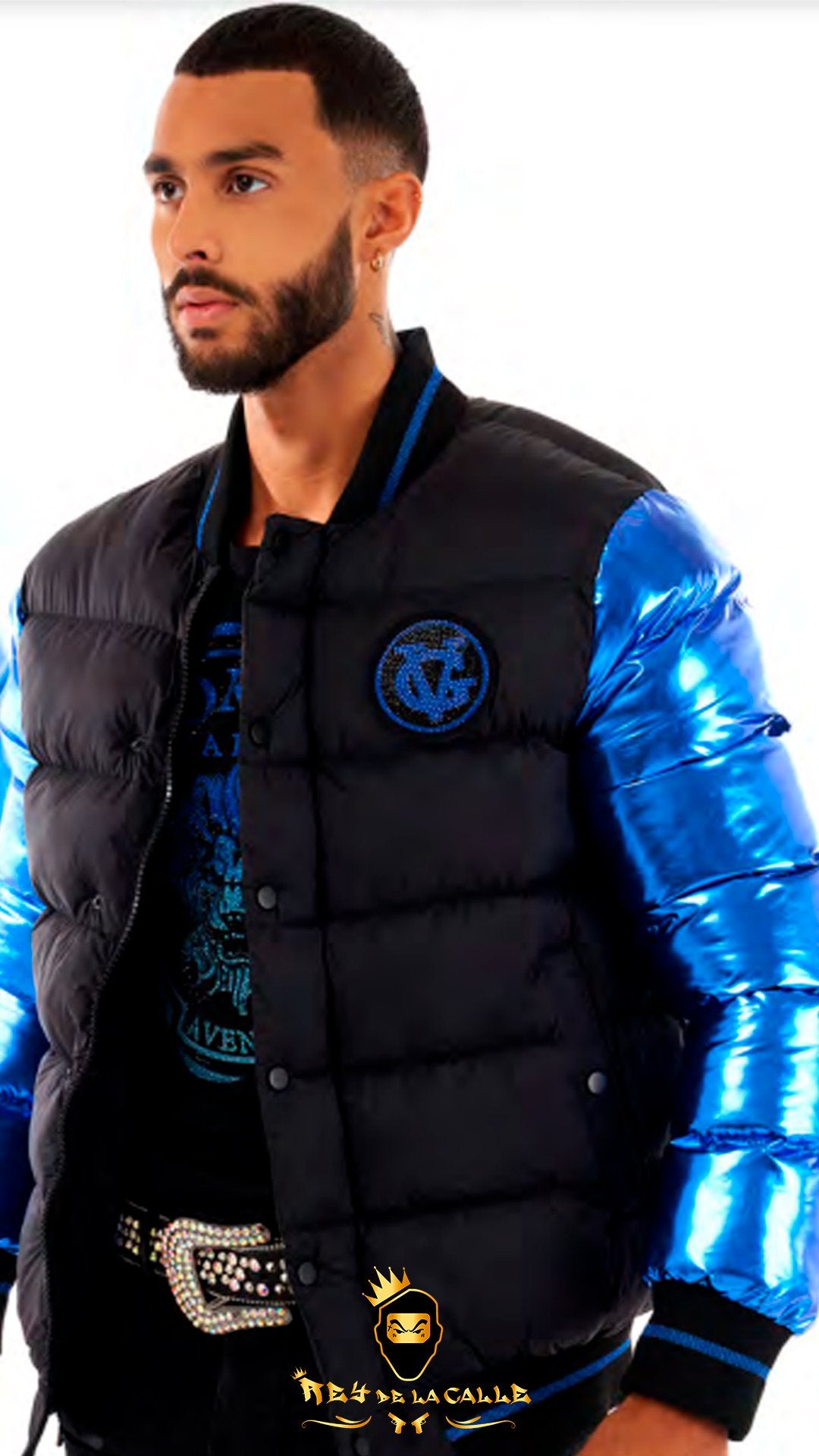 Chaqueta Avenue George V París Negra Pedrería Brillante León Azul Mi tienda