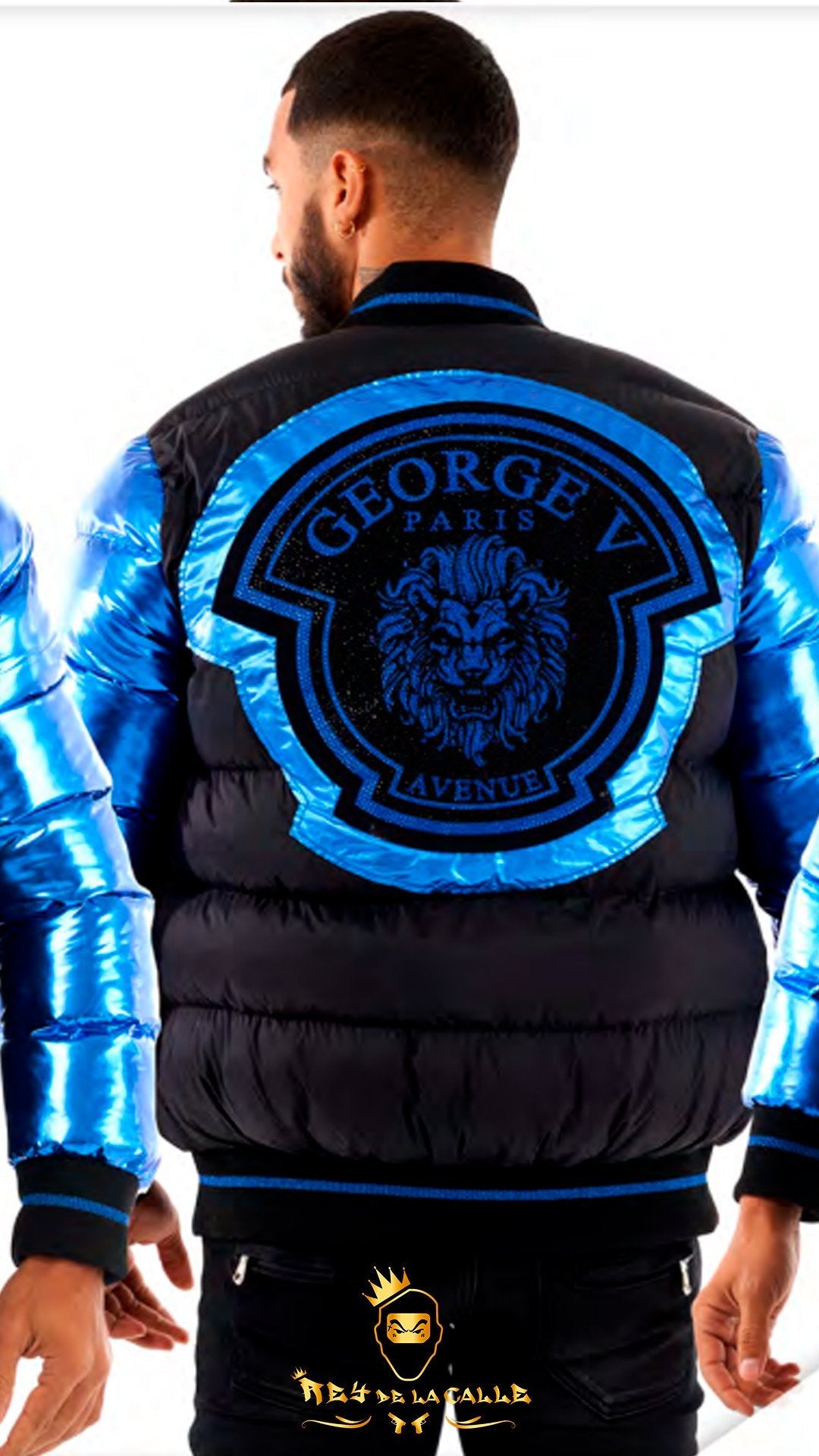 Chaqueta Avenue George V París Negra Pedrería Brillante León Azul Mi tienda