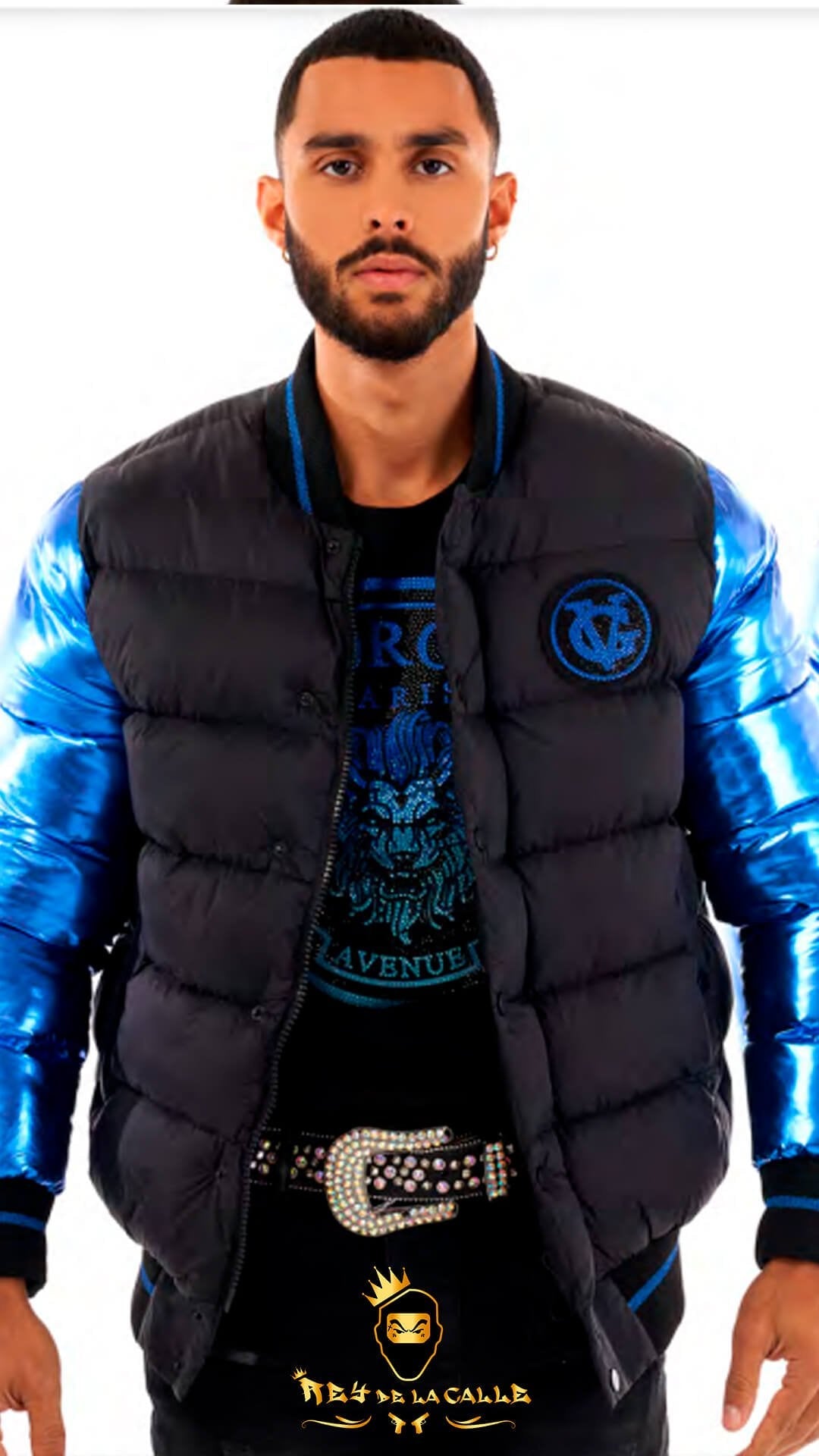 Chaqueta Avenue George V París Negra Pedrería Brillante León Azul Mi tienda