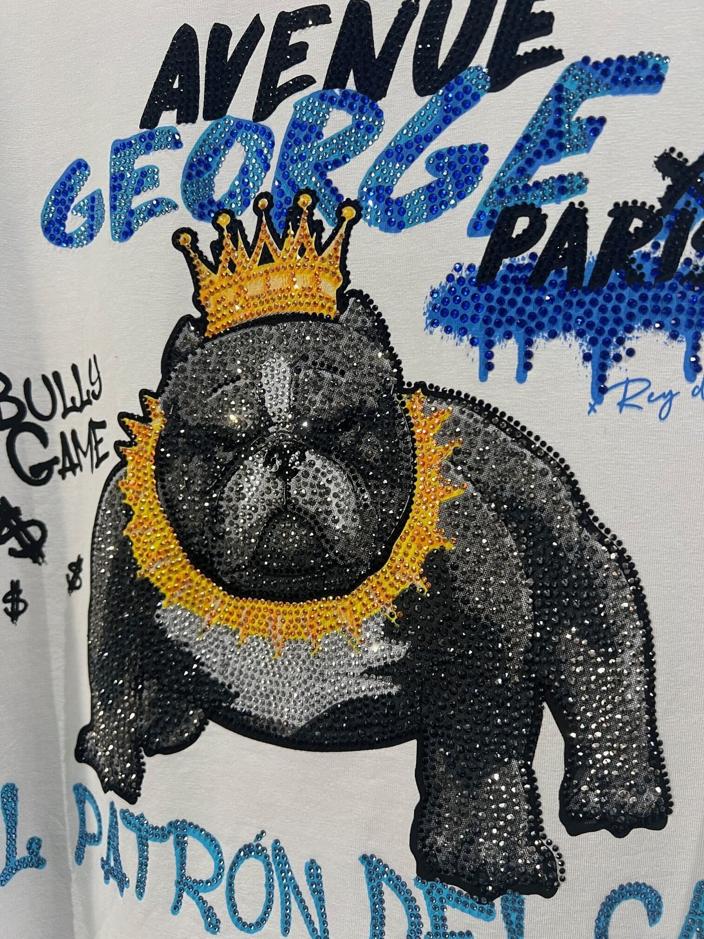 Camiseta Avenue George V París Blanca Pedrería Brillante American Bully - Rey De La Calle