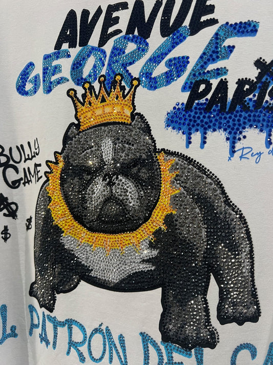 Camiseta Avenue George V París Blanca Pedrería Brillante American Bully - Rey De La Calle