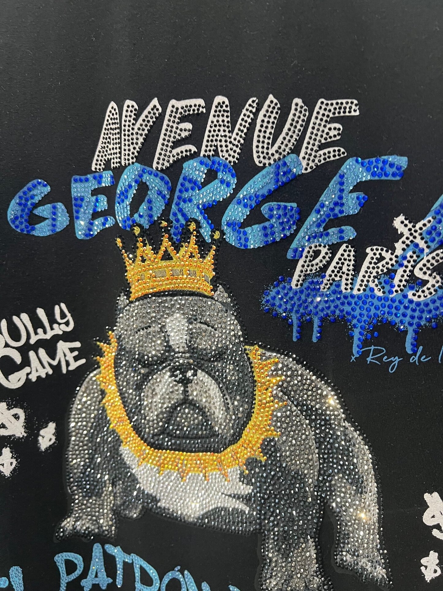 Camiseta Avenue George V París Negra Pedrería Brillante American Bully - Rey De La Calle