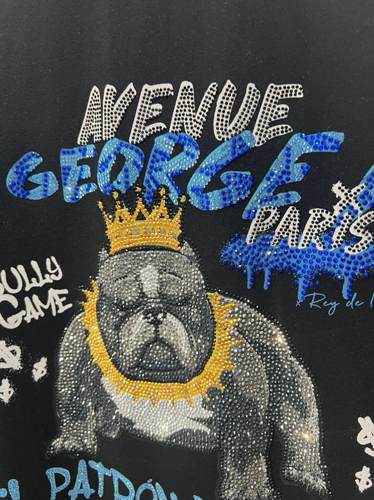 Camiseta Avenue George V París Negra Pedrería Brillante American Bully - Rey De La Calle