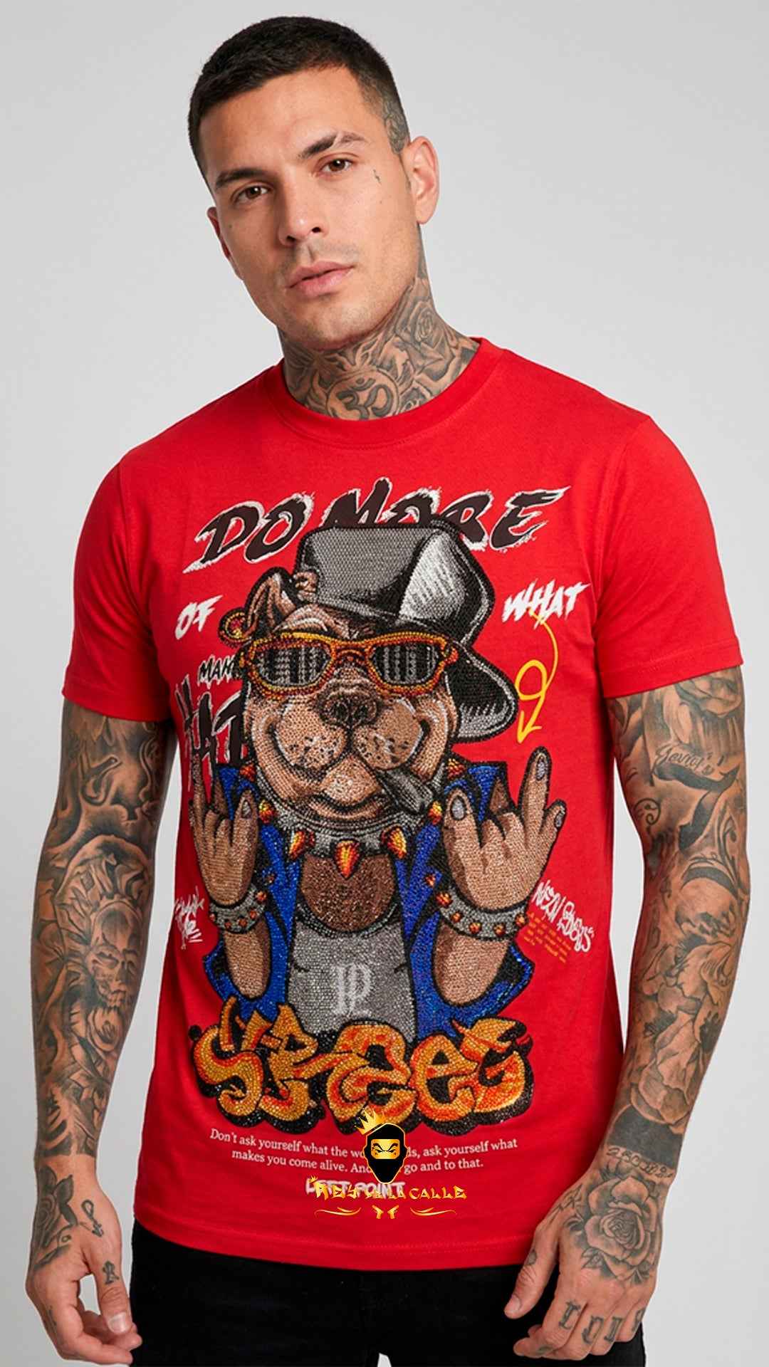 Camiseta Roja Left Point Perro Rockero Strass Do More