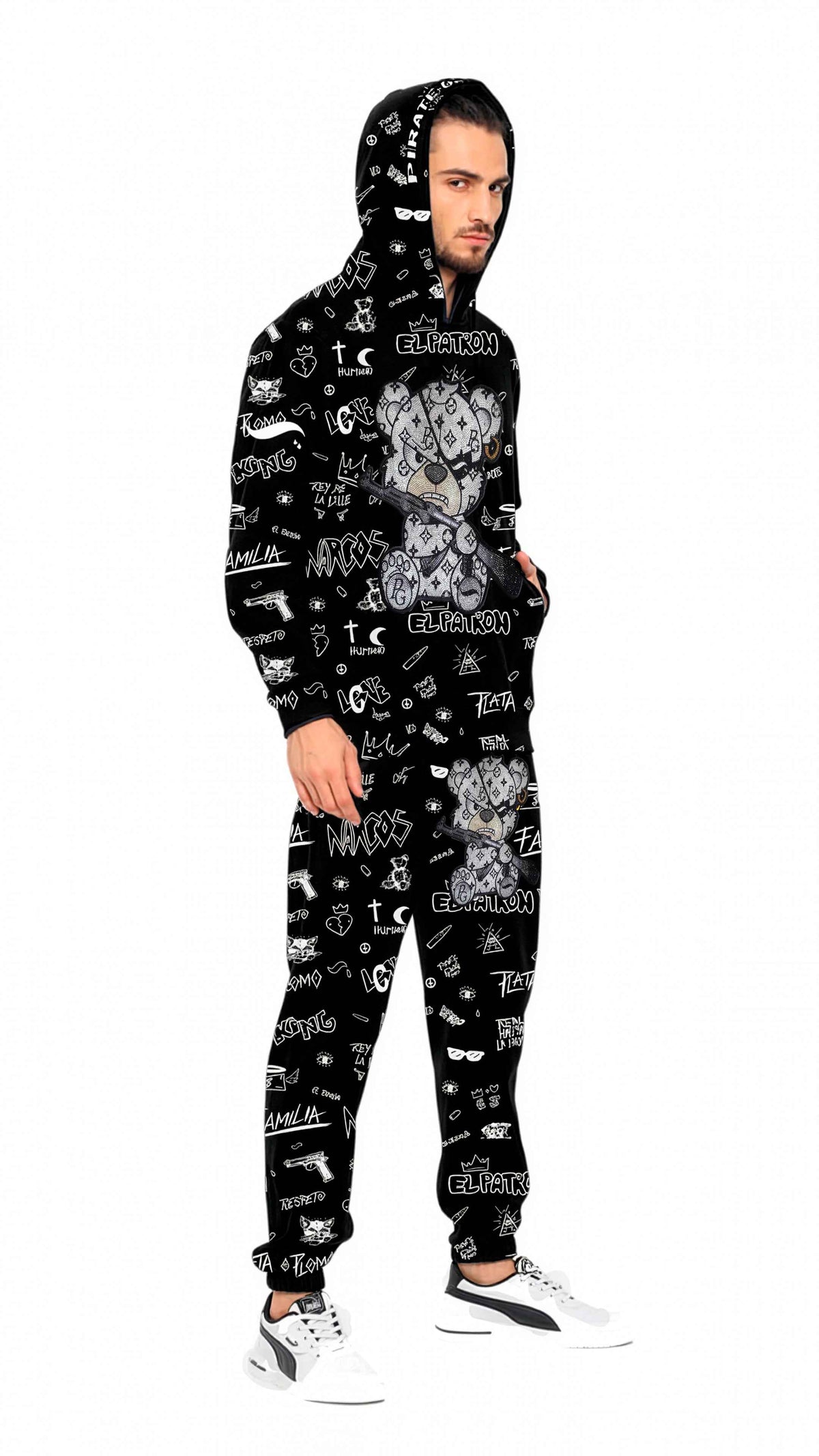 Conjunto Pirate Gang Paris de Chándal Negro Graffiti Bear El Patrón con Pedrería – En Oferta