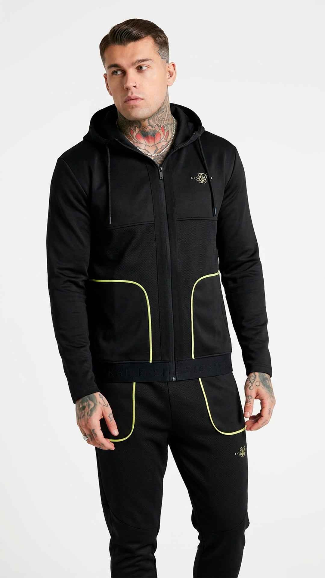 Chándal Negro SikSilk Detallado Verde Neón – En Oferta