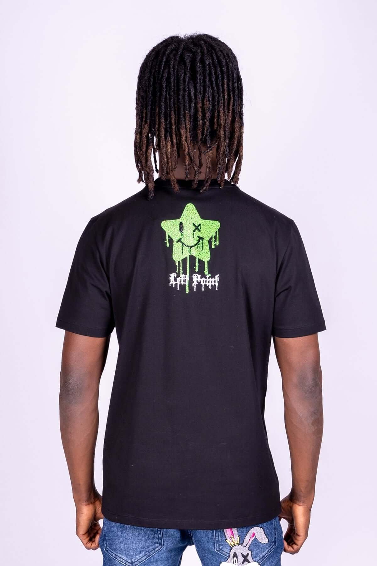 Camiseta Left Point Negra Pedrería Brillante Estrellas De Colores - Rey De La Calle