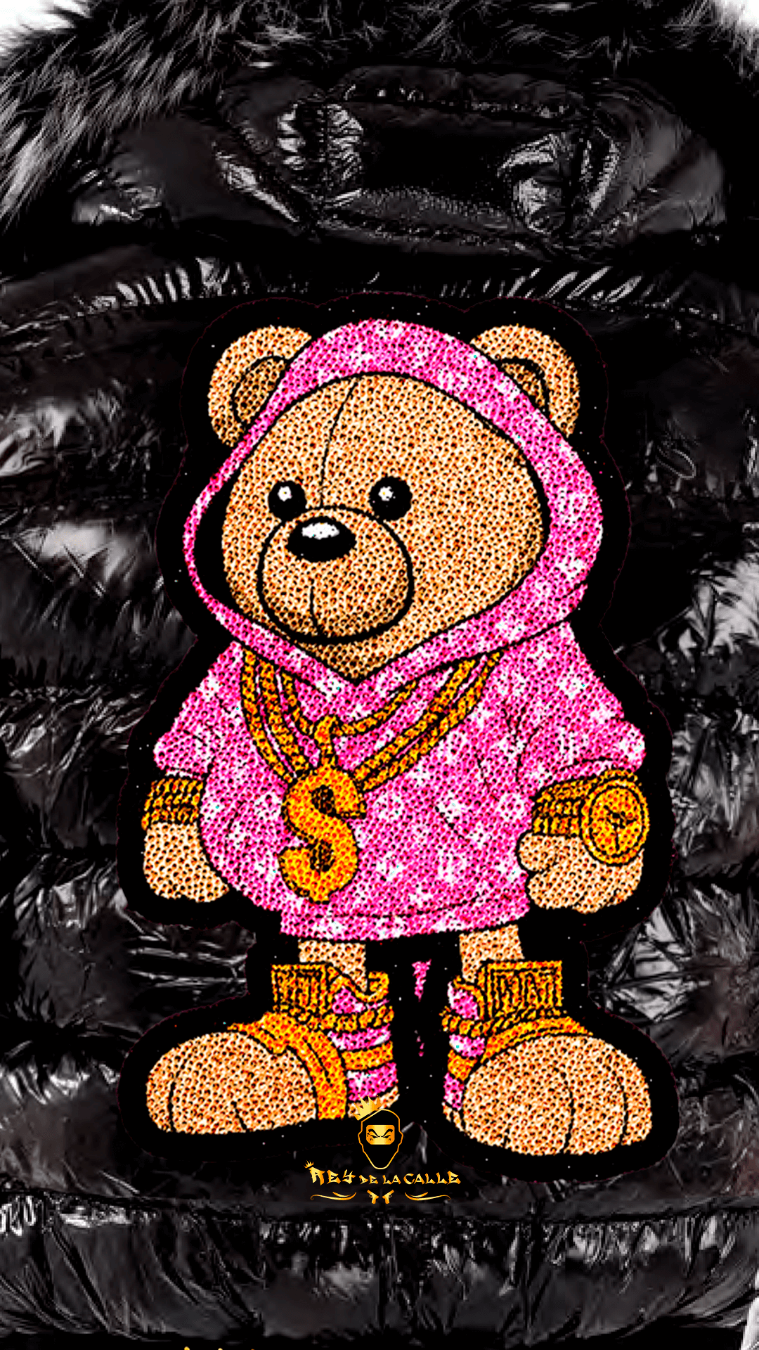 Chaqueta Left Point Negra Pedrería Brillante Oso Suéter Rosa Mi tienda