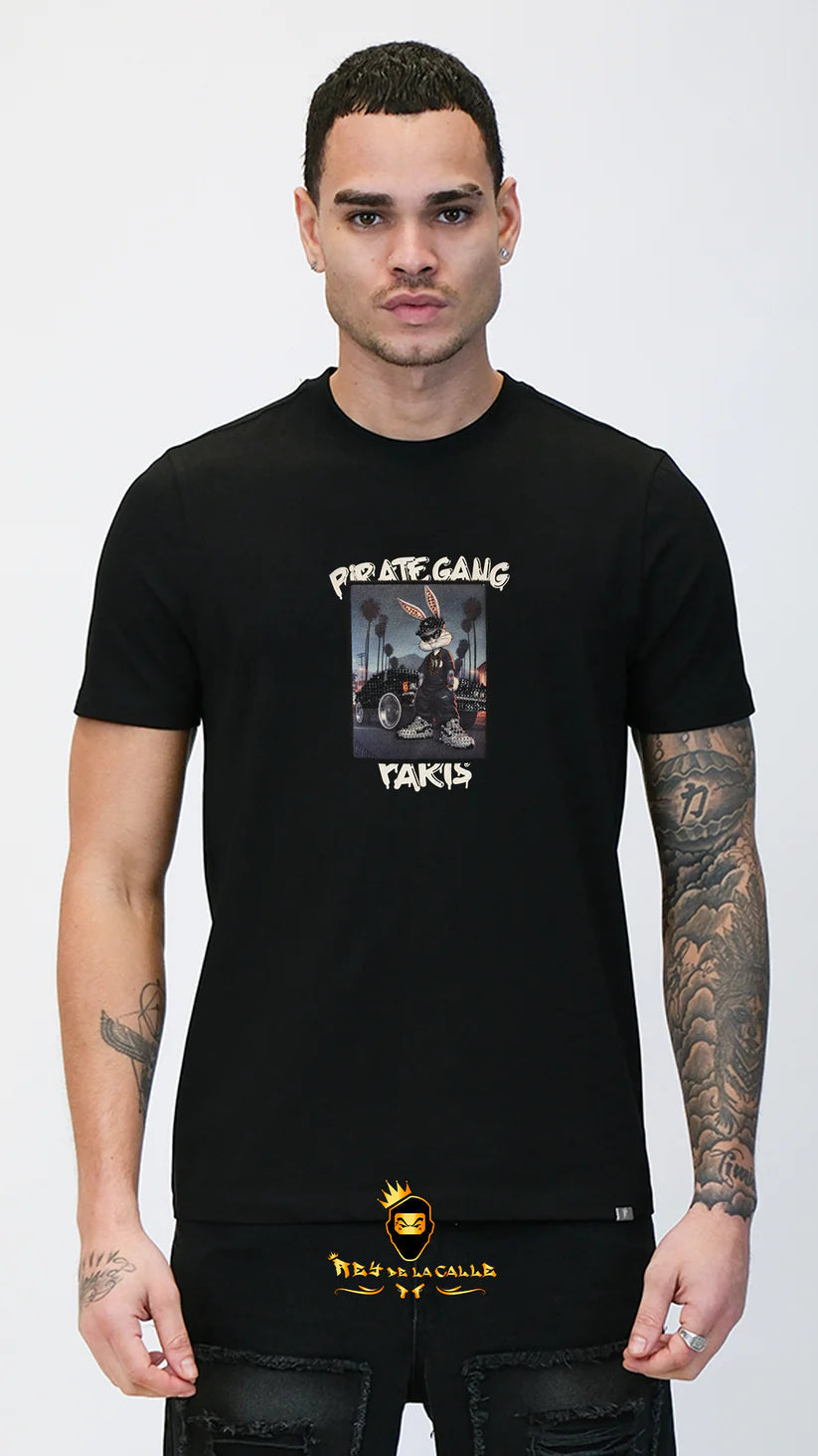Conjunto. Camisetas o pantalon corto Pirate Gang Paris Negra Terciopelo y Pedrería Brillante Bugs Bunny Rey De La Calle