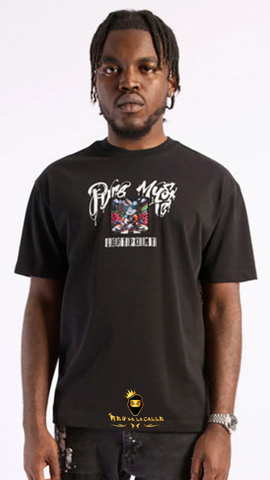 Camiseta Left Point Negra Terciopelo y Pedrería Brillante We Believe The Future - Rey De La Calle