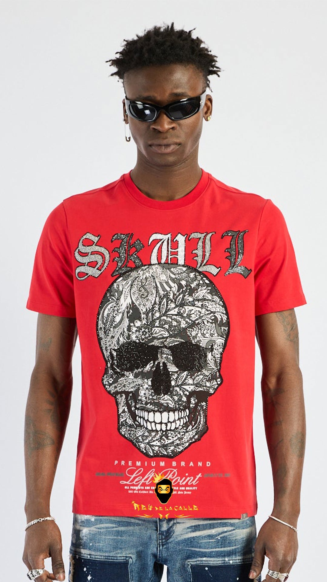 Camiseta Left Point Roja Pedrería Brillante Calavera Mi tienda