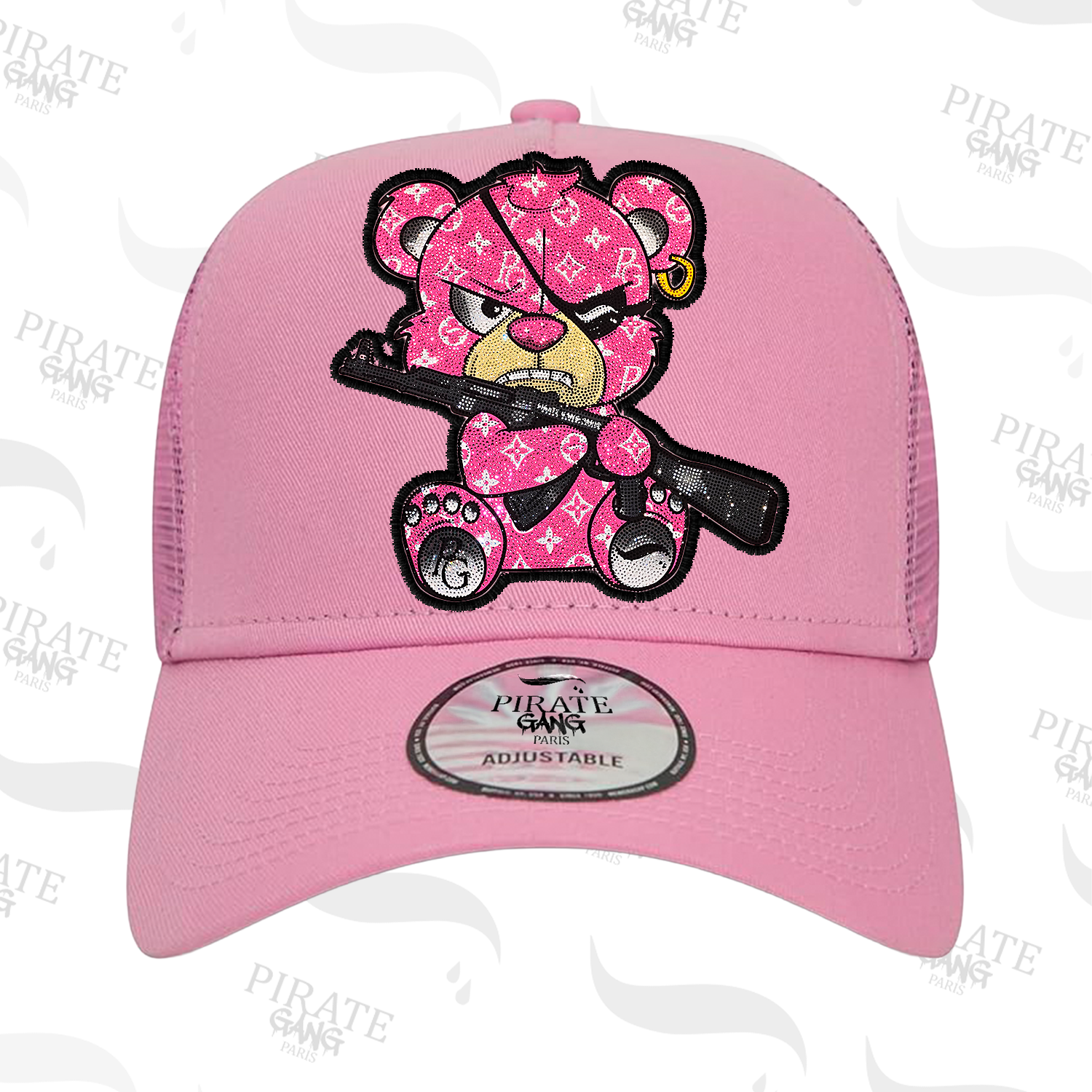 Gorra Pirate Gang Paris Rosa Pedreria Brillante Oso Rosa Ak47 - Rey De La Calle