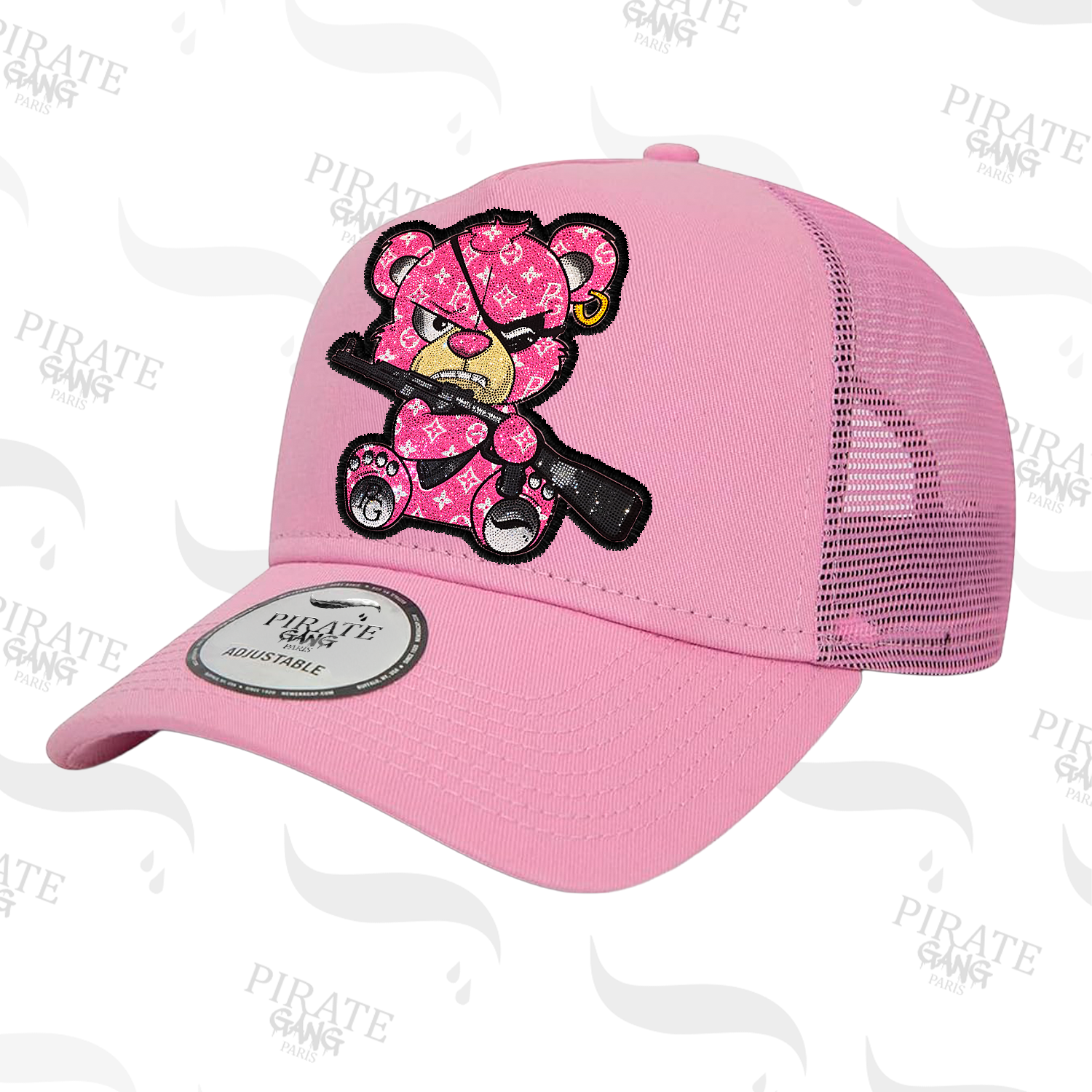 Gorra Pirate Gang Paris Rosa Pedreria Brillante Oso Rosa Ak47 - Rey De La Calle
