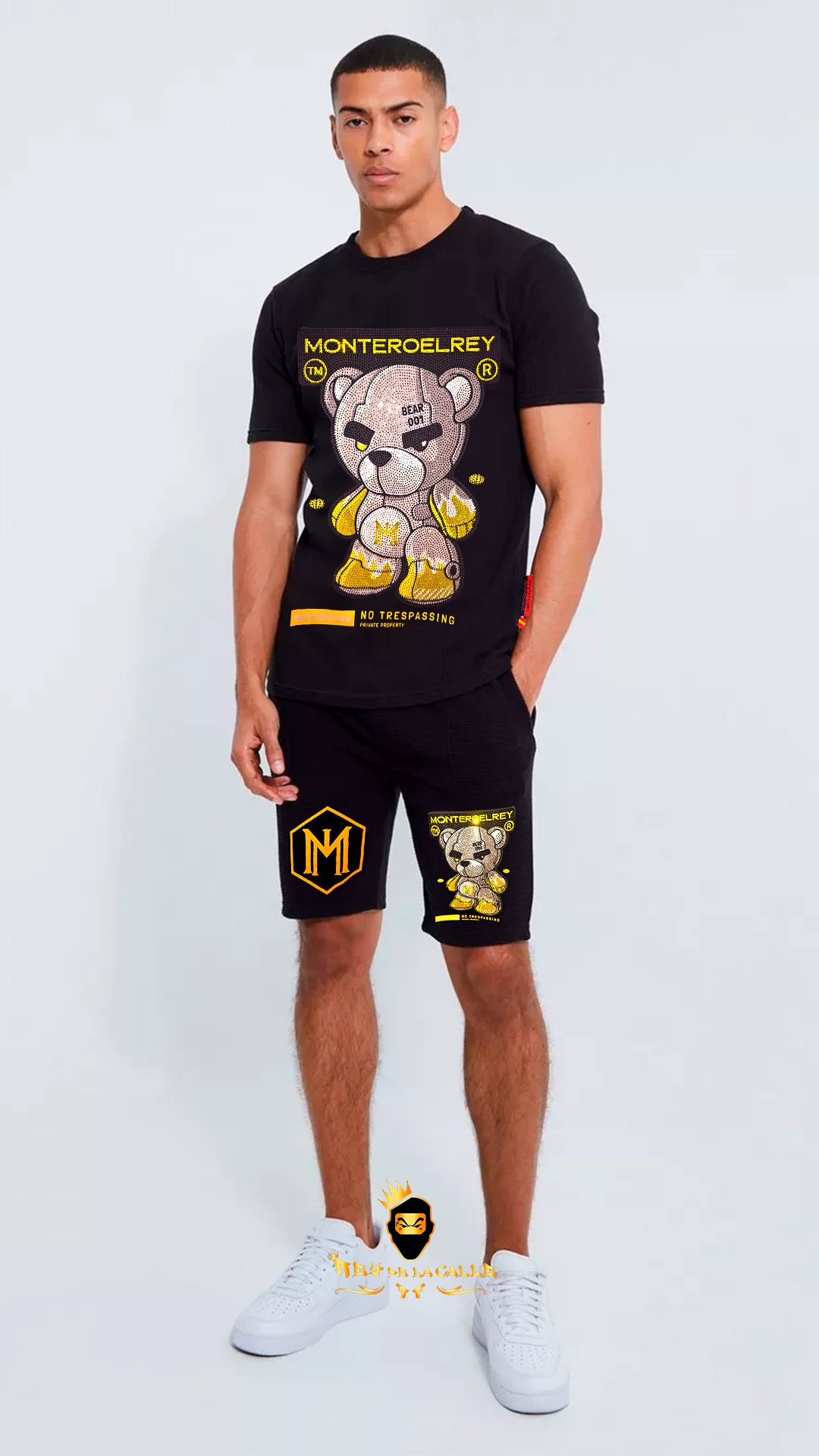 Conjunto Montero El Rey Negro Pedreria Brillante Oso Dorado - Rey De La Calle