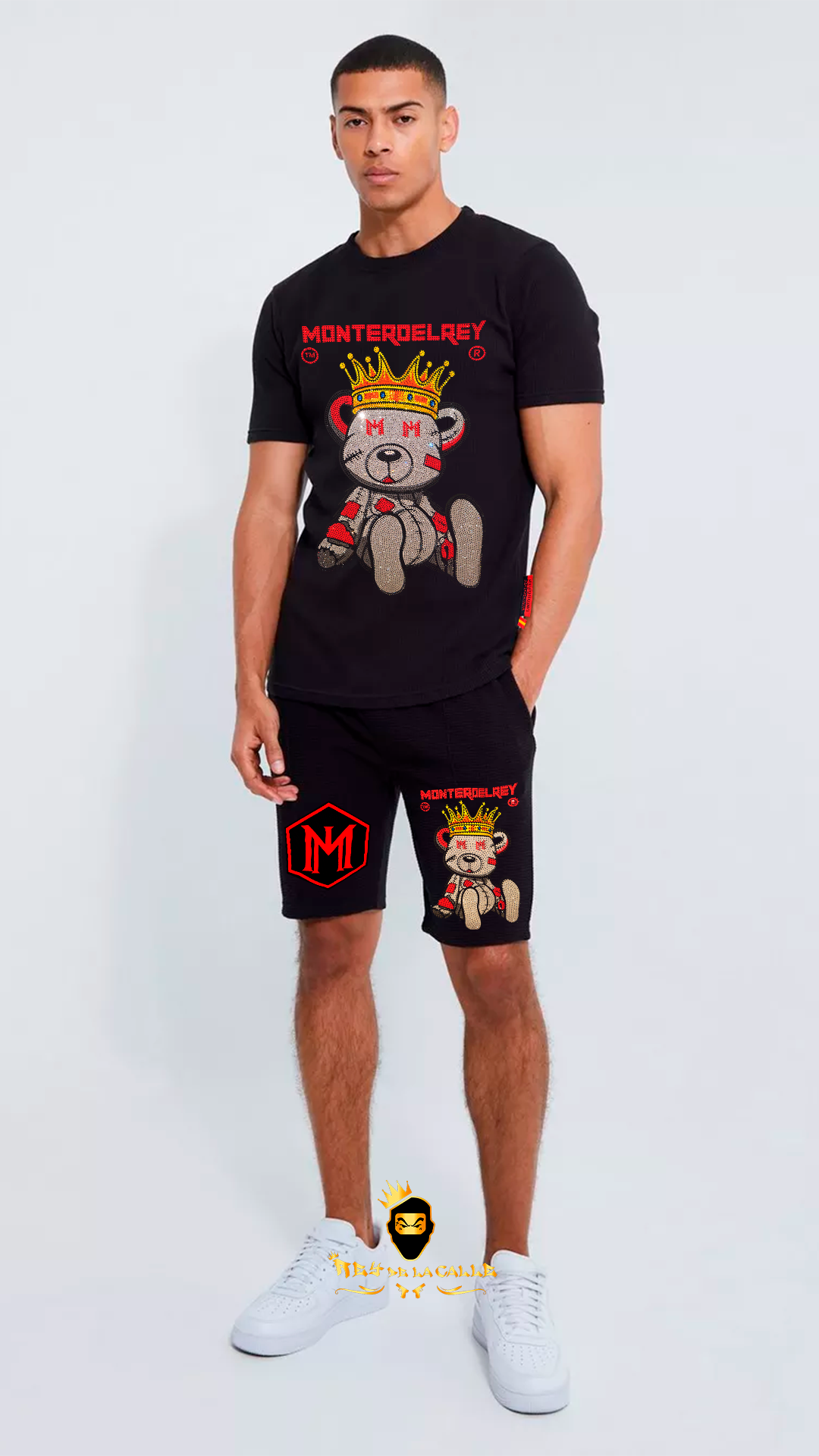 Conjunto Montero El Rey Negro Pedreria Brillante Oso Corona - Rey De La Calle