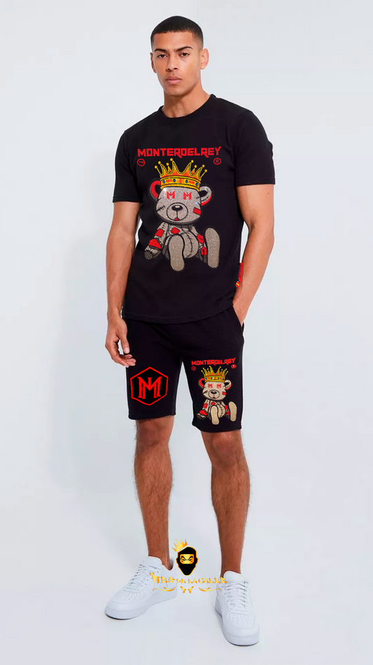 Conjunto Montero El Rey Negro Pedreria Brillante Oso Corona - Rey De La Calle