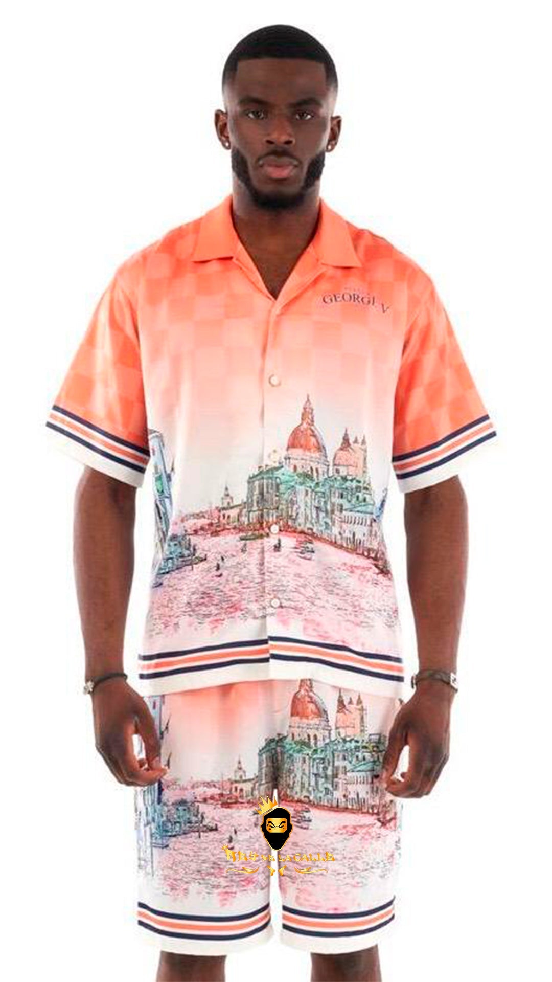 Camisa Satin Avenue George V Paris Pintura Ciudad Naranja Rey De La Calle