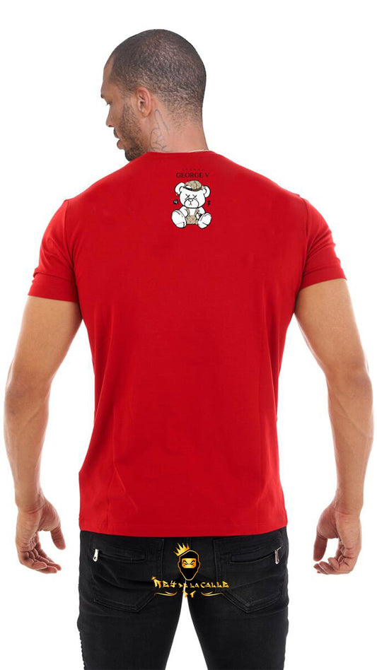 Camiseta Avenue George V París Rojo Pedrería Brillante Oso Blanco For the Culture Rey De La Calle