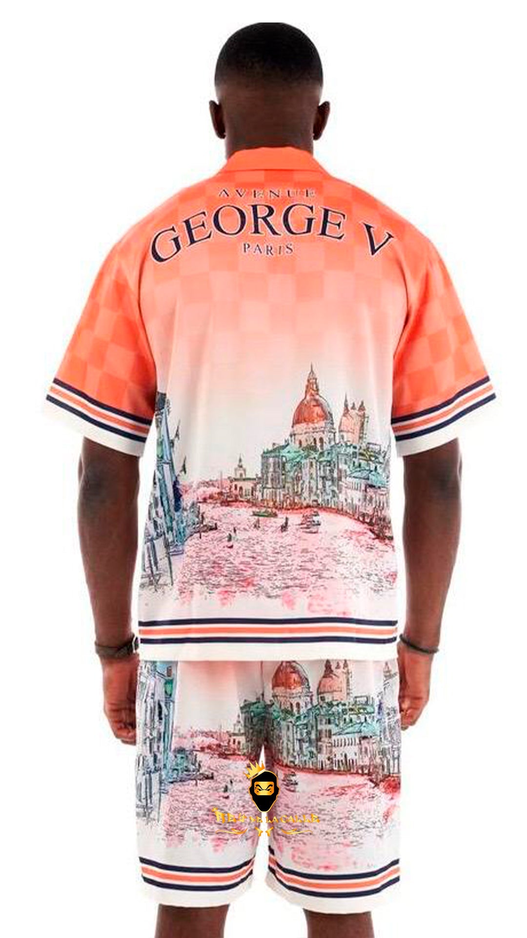 Camisa Satin Avenue George V Paris Pintura Ciudad Naranja Rey De La Calle