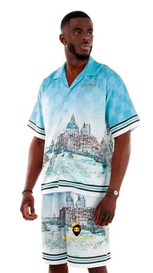 Camisa Satin Avenue George V Paris Pintura Ciudad Celeste Rey De La Calle