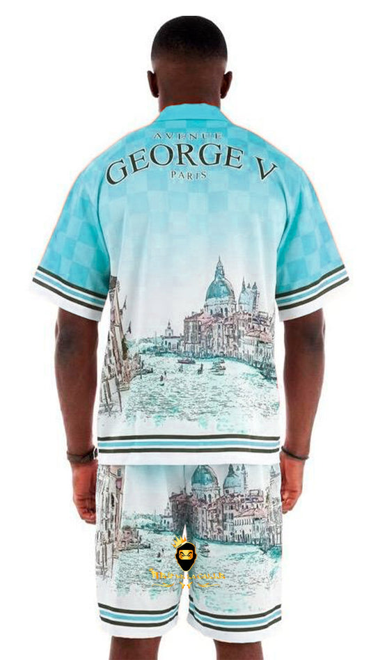 Camisa Satin Avenue George V Paris Pintura Ciudad Celeste Rey De La Calle