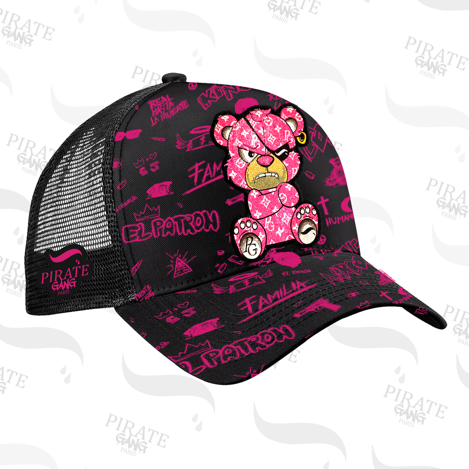 Gorra Pirate Gang Paris Azul Pedreria Brillante Oso Rosa - Rey De La Calle