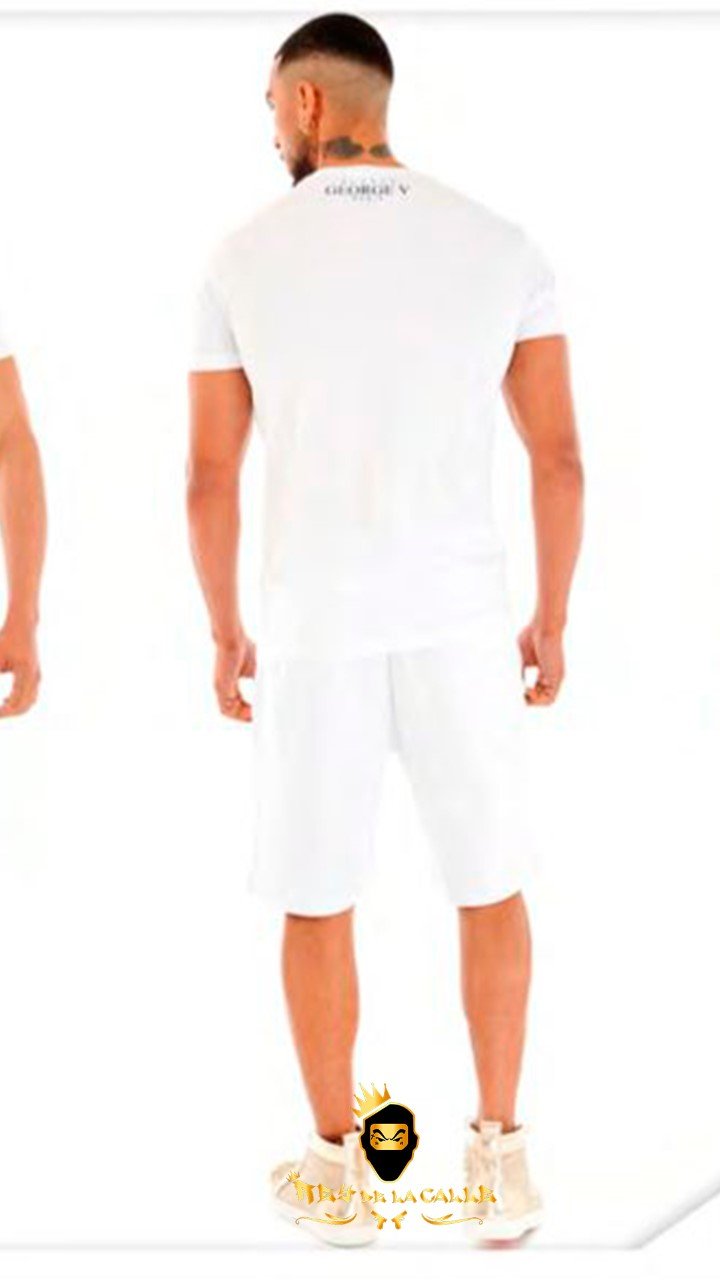 Conjunto Avenue George V Paris Blanco Pedrería Brillante Oso Dorado - Rey De La Calle