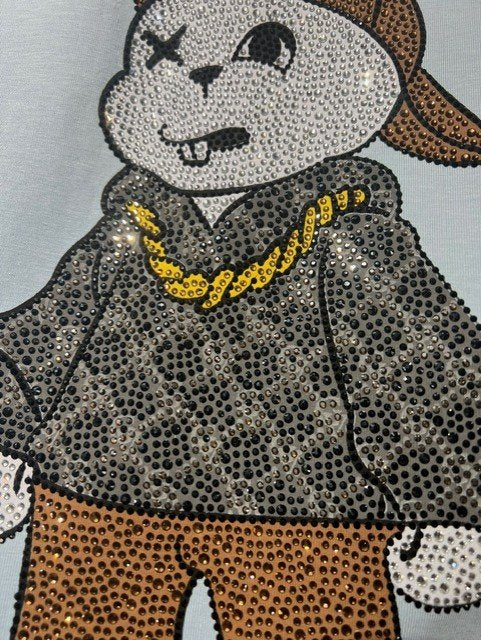 Conjunto Avenue George V Paris Azul Celeste Pedrería Brillante Conejo - Rey De La Calle