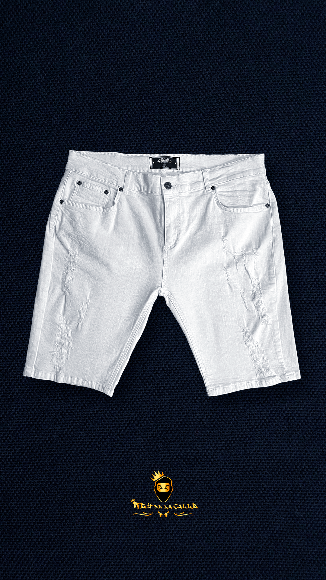 Pantalones Cortos Vaqueros Blancos para Hombre con Detalles Rotos y Ajuste Slim SIKSILK