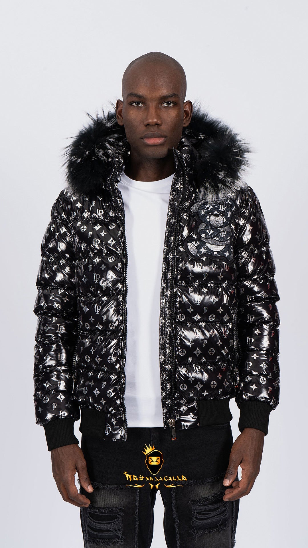 Chaqueta Left Point Negra Pedrería Brillante Oso  Negro Gorra Rey De La Calle