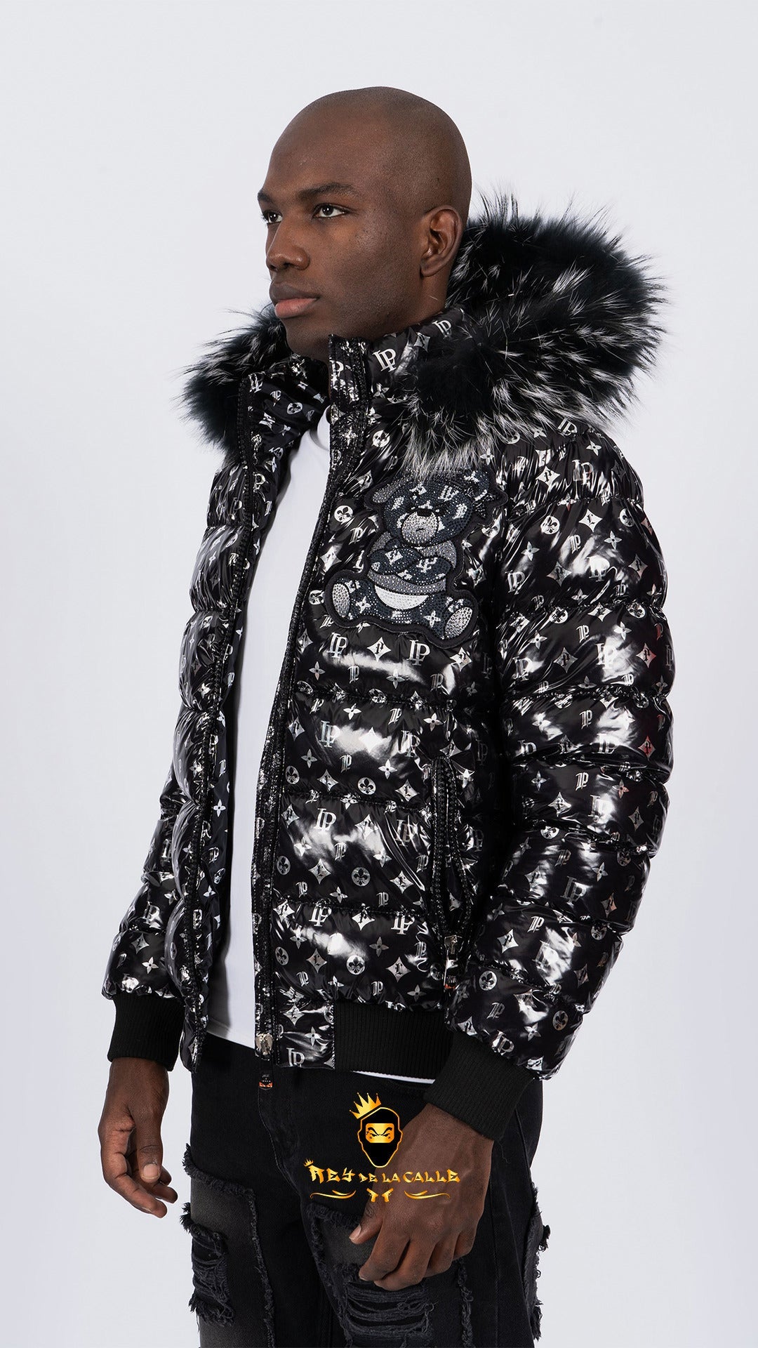 Chaqueta Left Point Negra Pedrería Brillante Oso  Negro Gorra Rey De La Calle