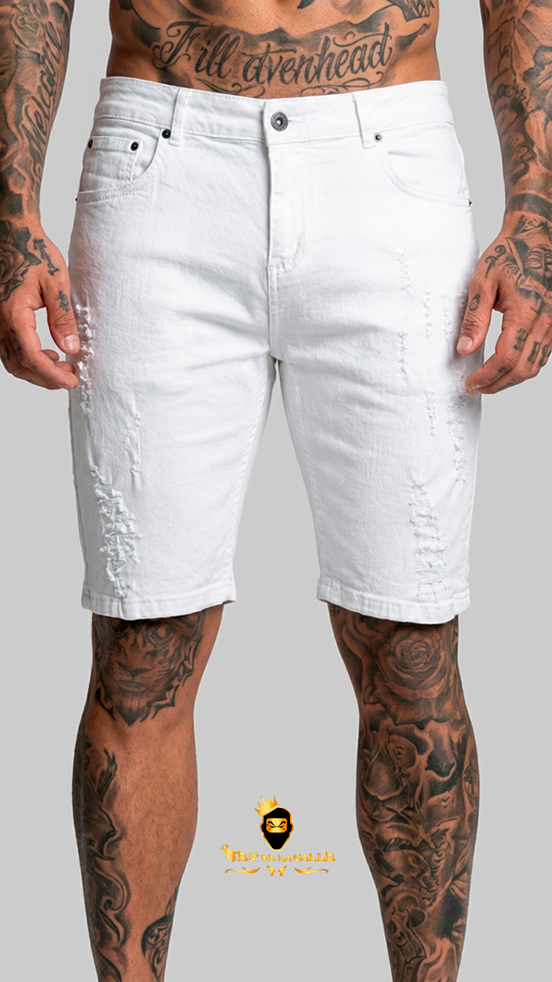 Pantalones Cortos Vaqueros Blancos para Hombre con Detalles Rotos y Ajuste Slim SIKSILK
