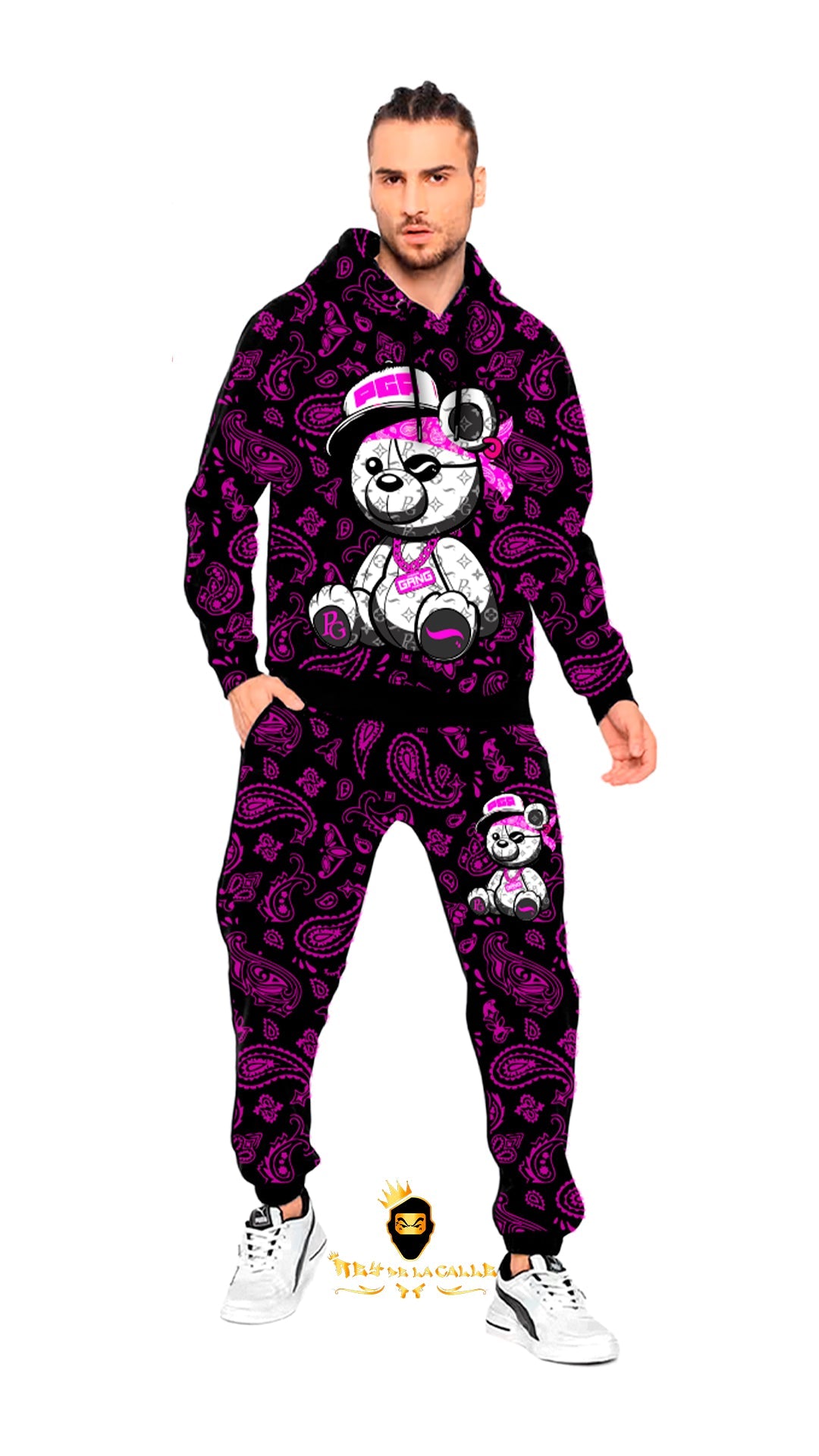 CONJUNTO PIRATE GANG PÀRIS CON OSITO, COLOR NEGRO DE BANDANA ROSA Rey De La Calle