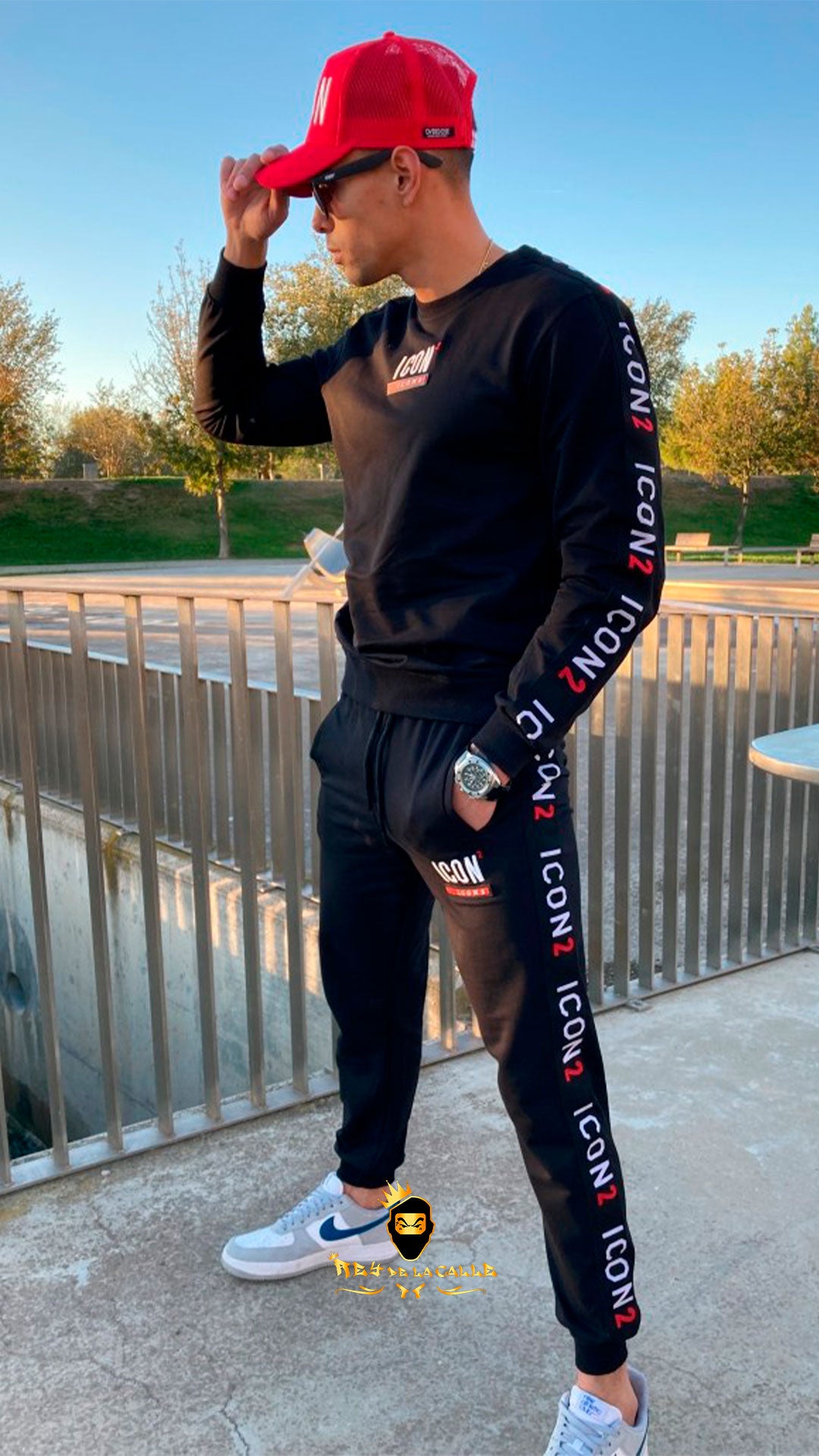 CONJUNTO ICON OVDS NEGRO CON DETALELS ROJOS Rey De La Calle