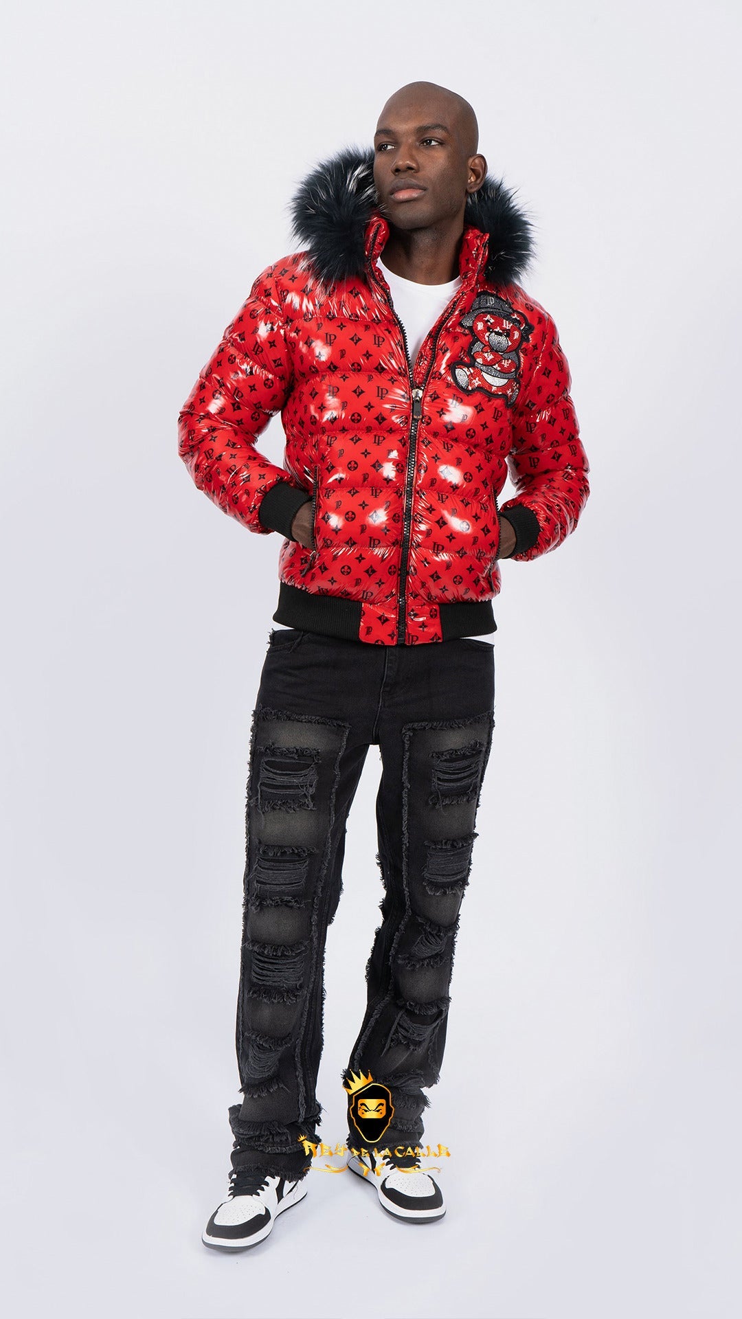 Chaqueta Left Point Roja Pedrería Brillante Oso Rojo Gorra Rey De La Calle