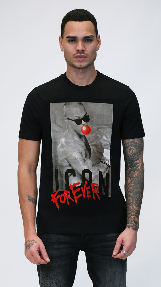 Camiseta Negra Icon Forever con Diseño de Boxeador Iron Mike y Chicle Rojo