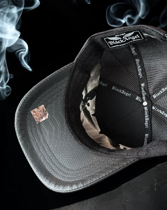 Gorra Black Angel Negra  Frontal Cuero Serpiente - Rey De La Calle