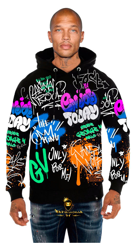 SUDADERA AVENUE GEORGE V PARIS GRAFITTIS NEGRA SLIM FIT Rey De La Calle