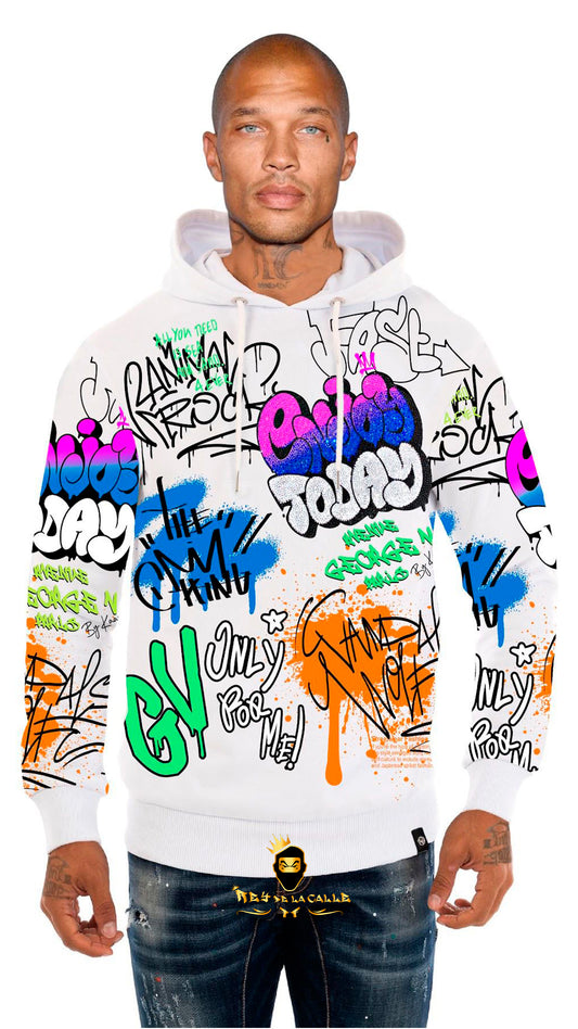 SUDADERA AVENUE GEORGE V PARIS GRAFITTIS BLANCA SLIM FIT Rey De La Calle
