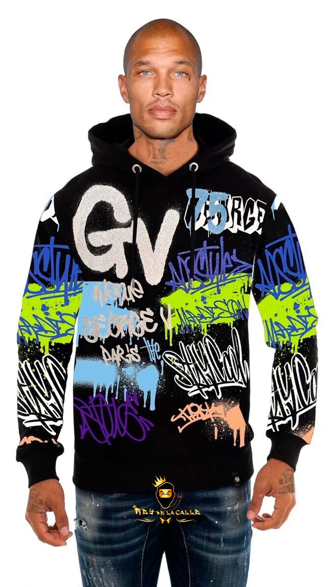 SUDADERA AVENUE GEORGE V PARIS NEGRA DE GRAFFITIS OVERSIZE Rey De La Calle